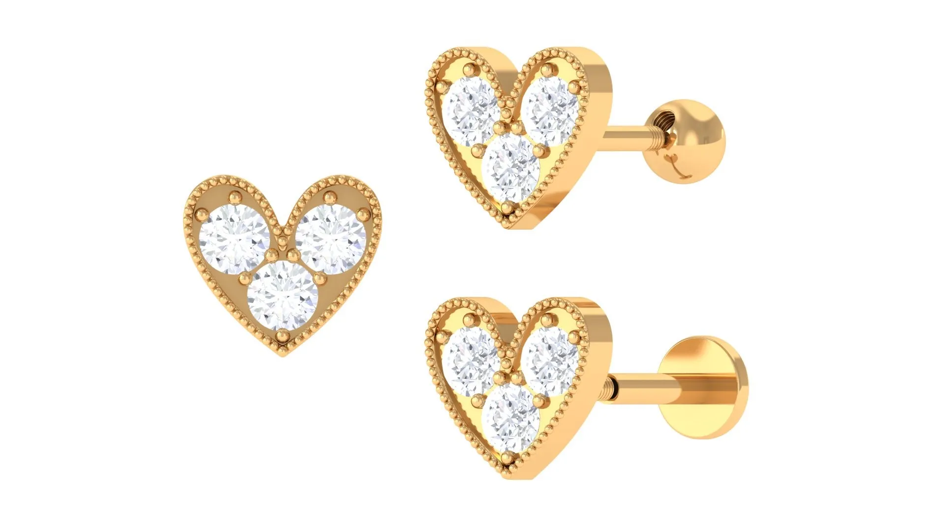 Unique Moissanite Heart Earring for Cartilage Piercing