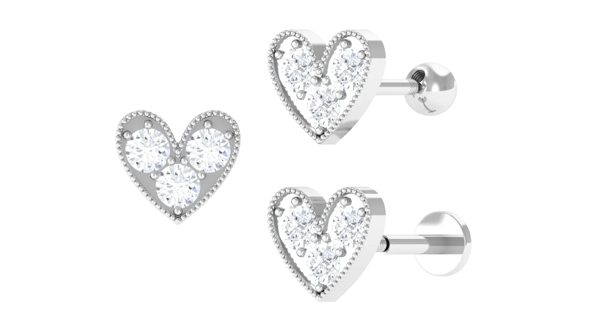 Unique Moissanite Heart Earring for Cartilage Piercing