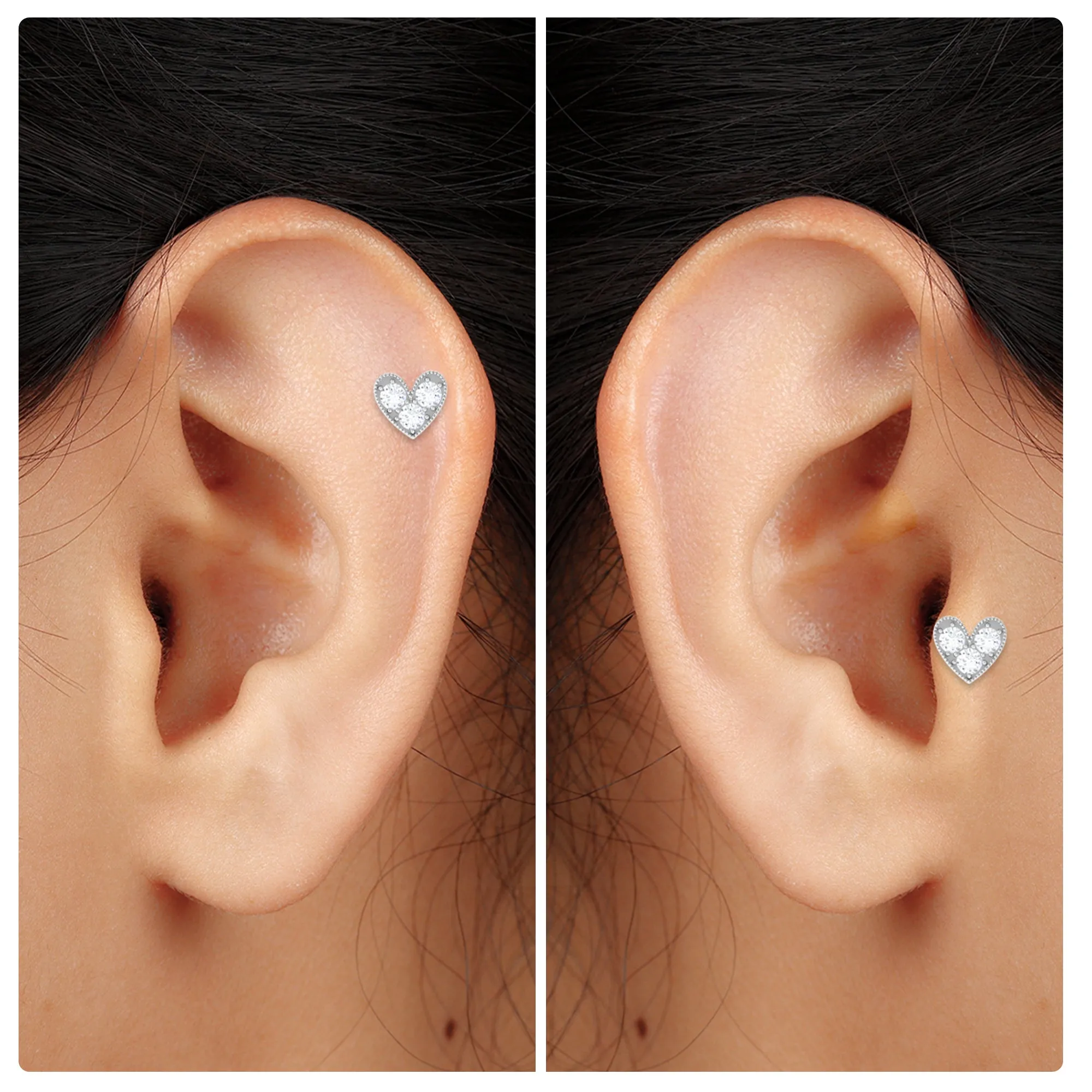 Unique Moissanite Heart Earring for Cartilage Piercing