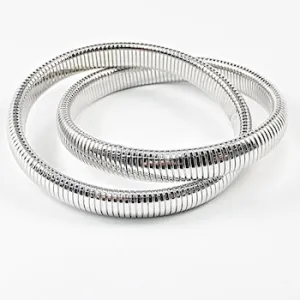 Unique Snake Textured Shiny Metallic Smooth Interlocked Steel Bracelet