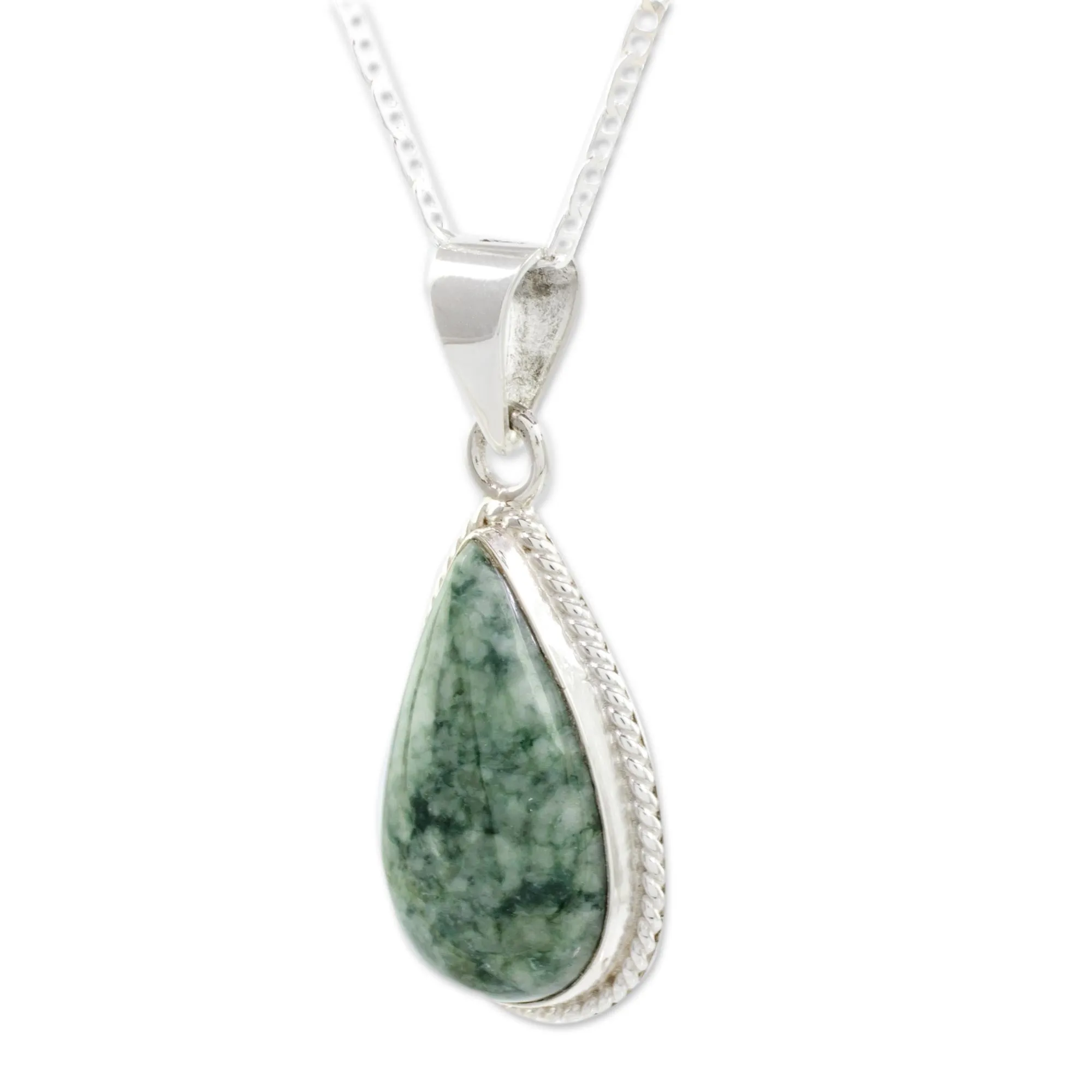 Unique Sterling Silver Pendant Jade Necklace - Green Sacred Quetzal | NOVICA