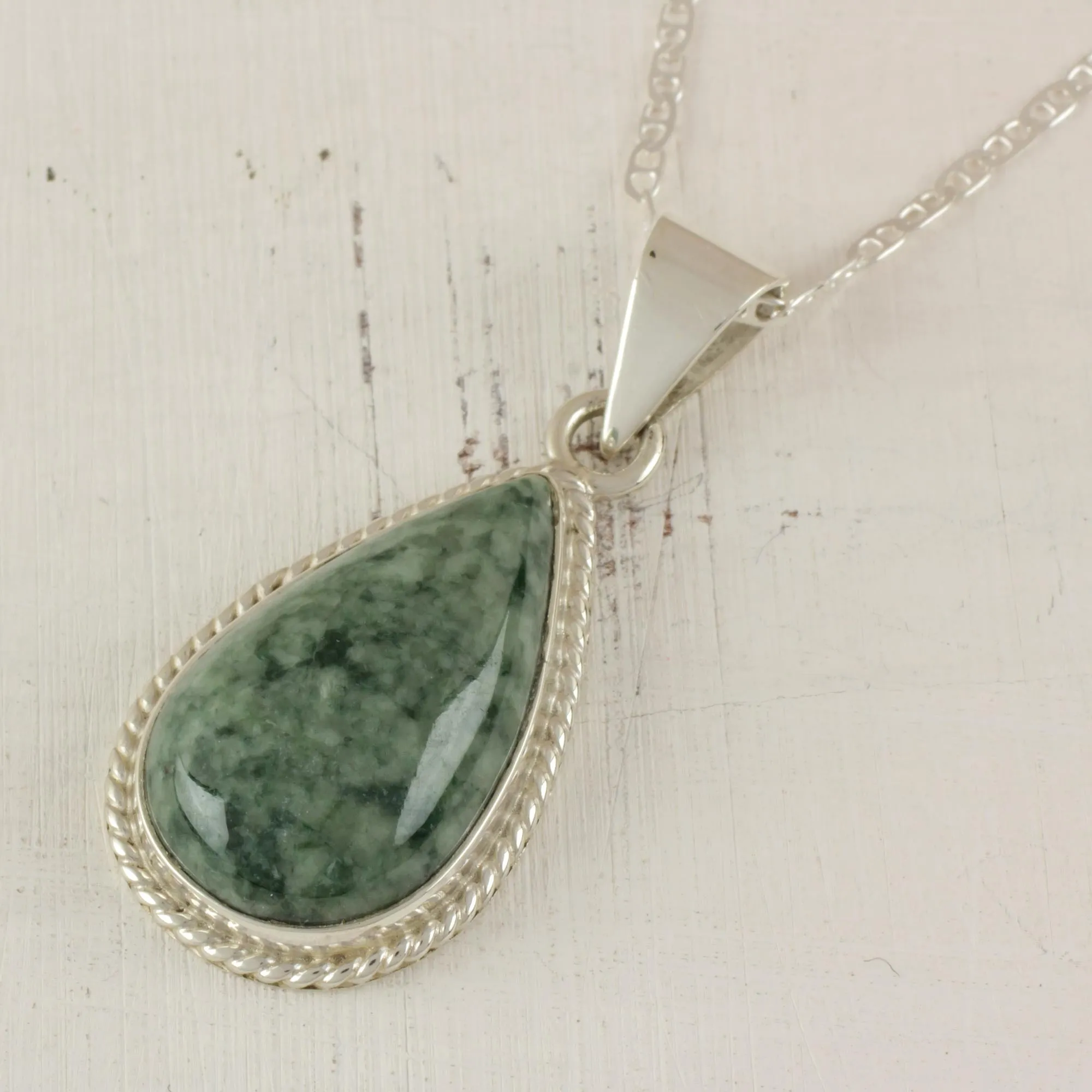 Unique Sterling Silver Pendant Jade Necklace - Green Sacred Quetzal | NOVICA