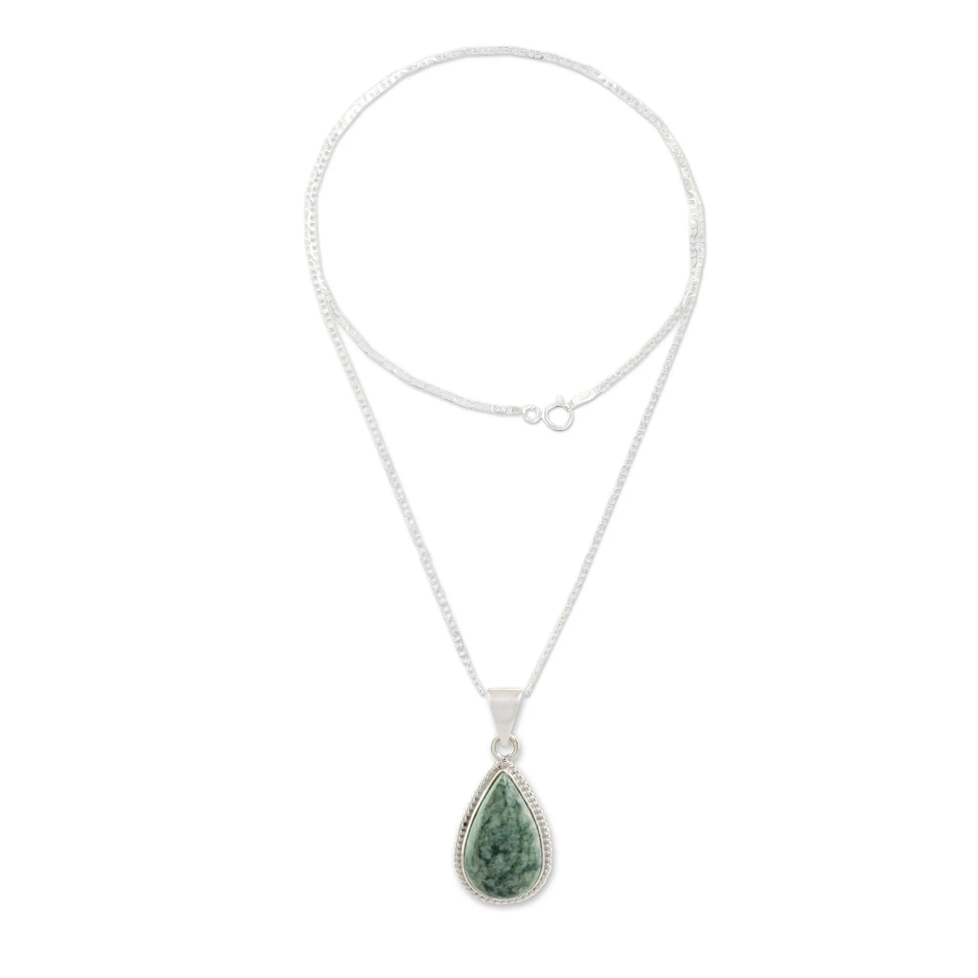 Unique Sterling Silver Pendant Jade Necklace - Green Sacred Quetzal | NOVICA