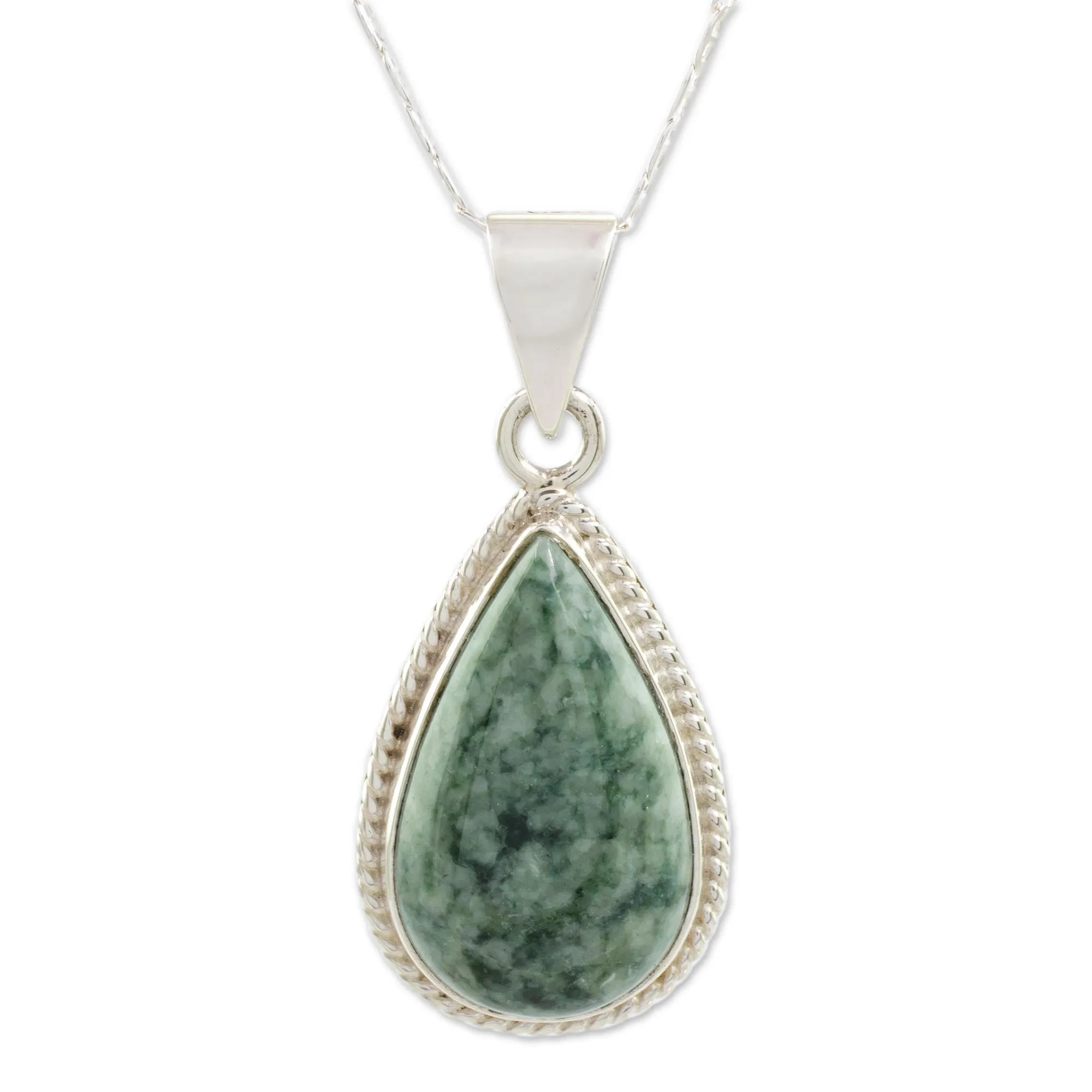 Unique Sterling Silver Pendant Jade Necklace - Green Sacred Quetzal | NOVICA