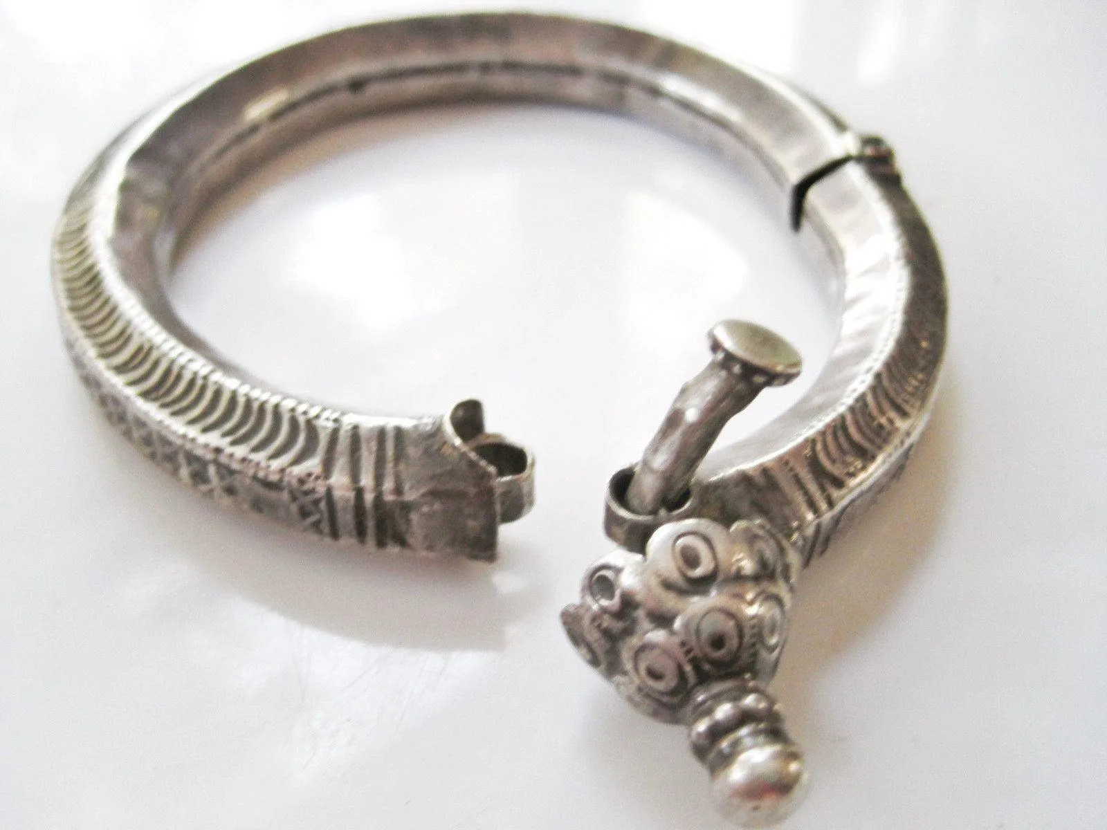 Unique Vintage Silver Indian Lotus Flower Bracelet or Bangle