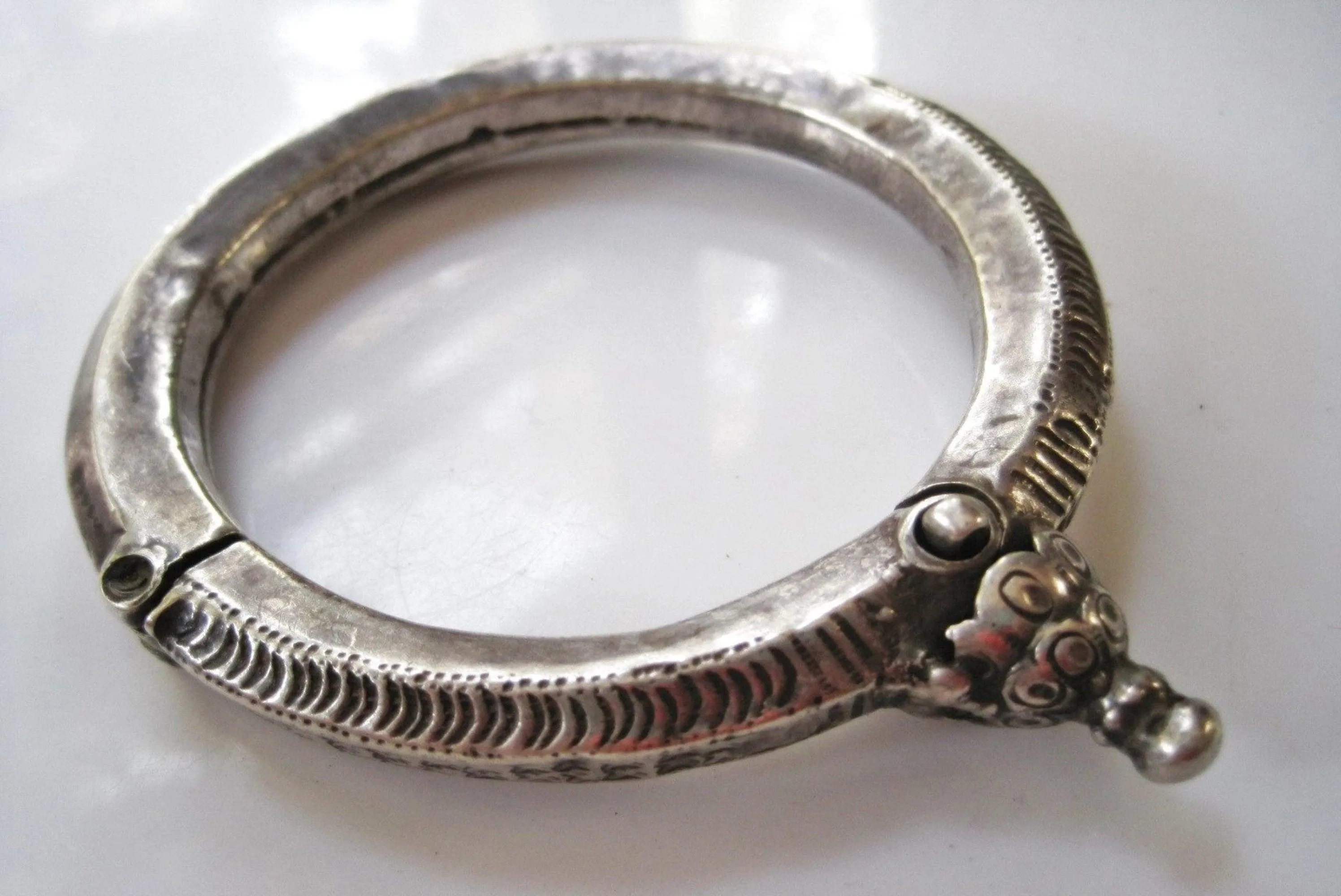 Unique Vintage Silver Indian Lotus Flower Bracelet or Bangle