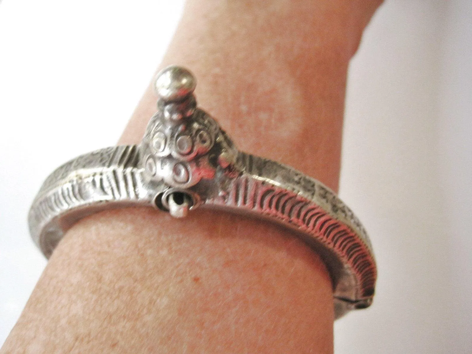 Unique Vintage Silver Indian Lotus Flower Bracelet or Bangle