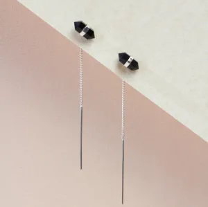 Unity Silver Earrings with Double-Terminated Obsidian Crystal (shorter variation)