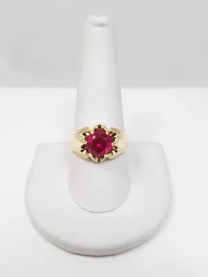 Vintage 14k Yellow Gold 2ct Lab Grown Ruby Ring