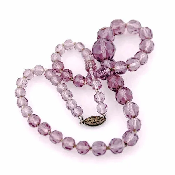 Vintage Amethyst Crystal Necklace 17" Graduated 1940S