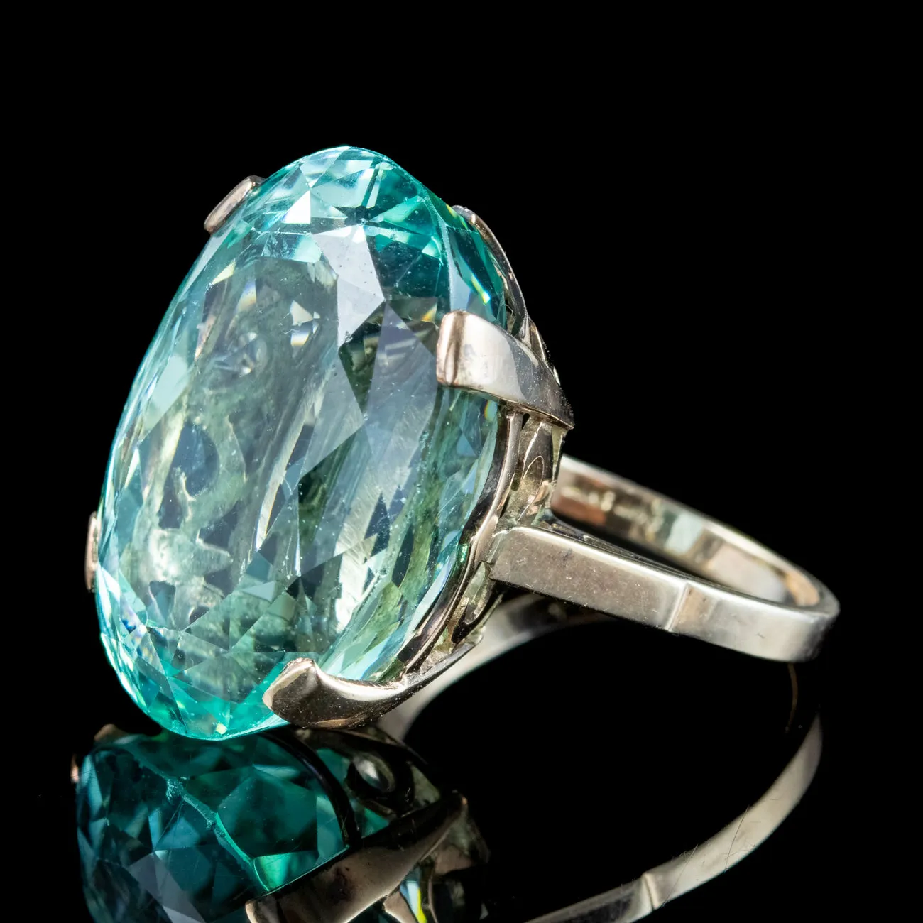 Vintage Aquamarine Cocktail Ring 27ct Green Aqua