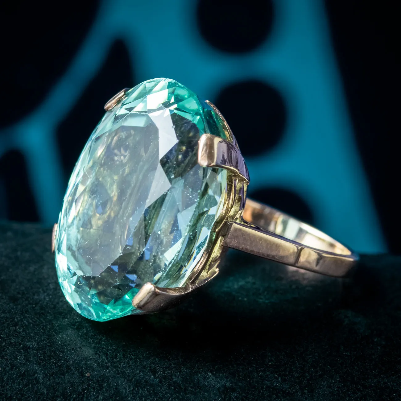 Vintage Aquamarine Cocktail Ring 27ct Green Aqua