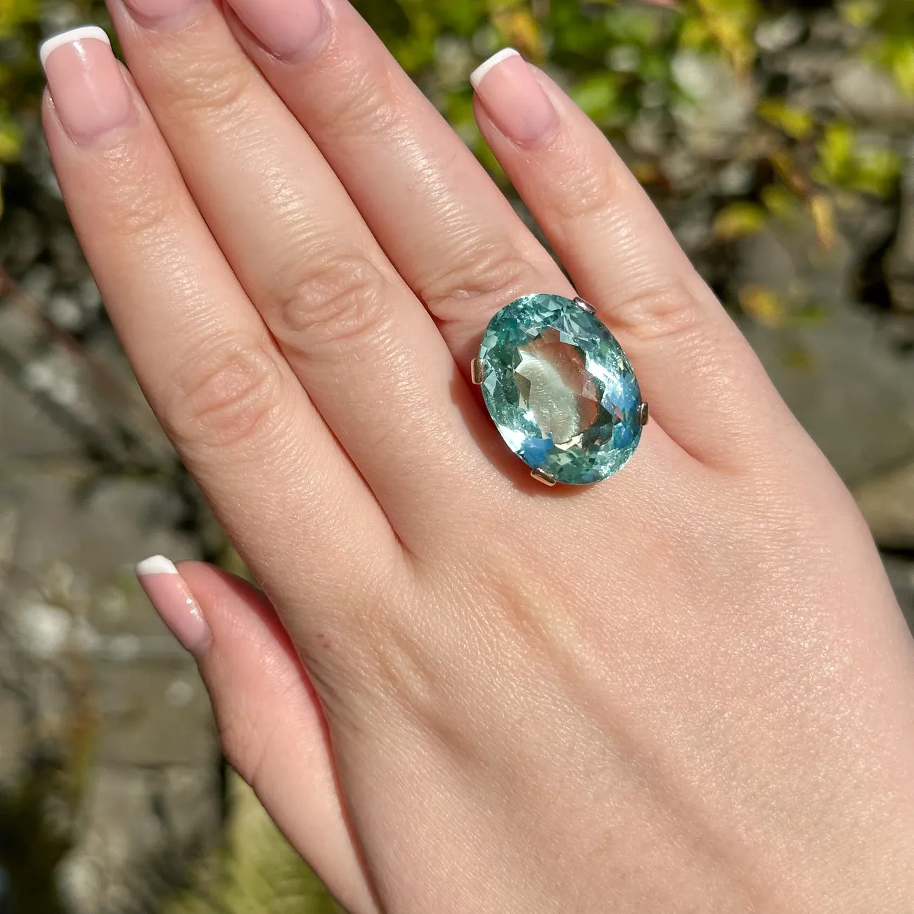 Vintage Aquamarine Cocktail Ring 27ct Green Aqua