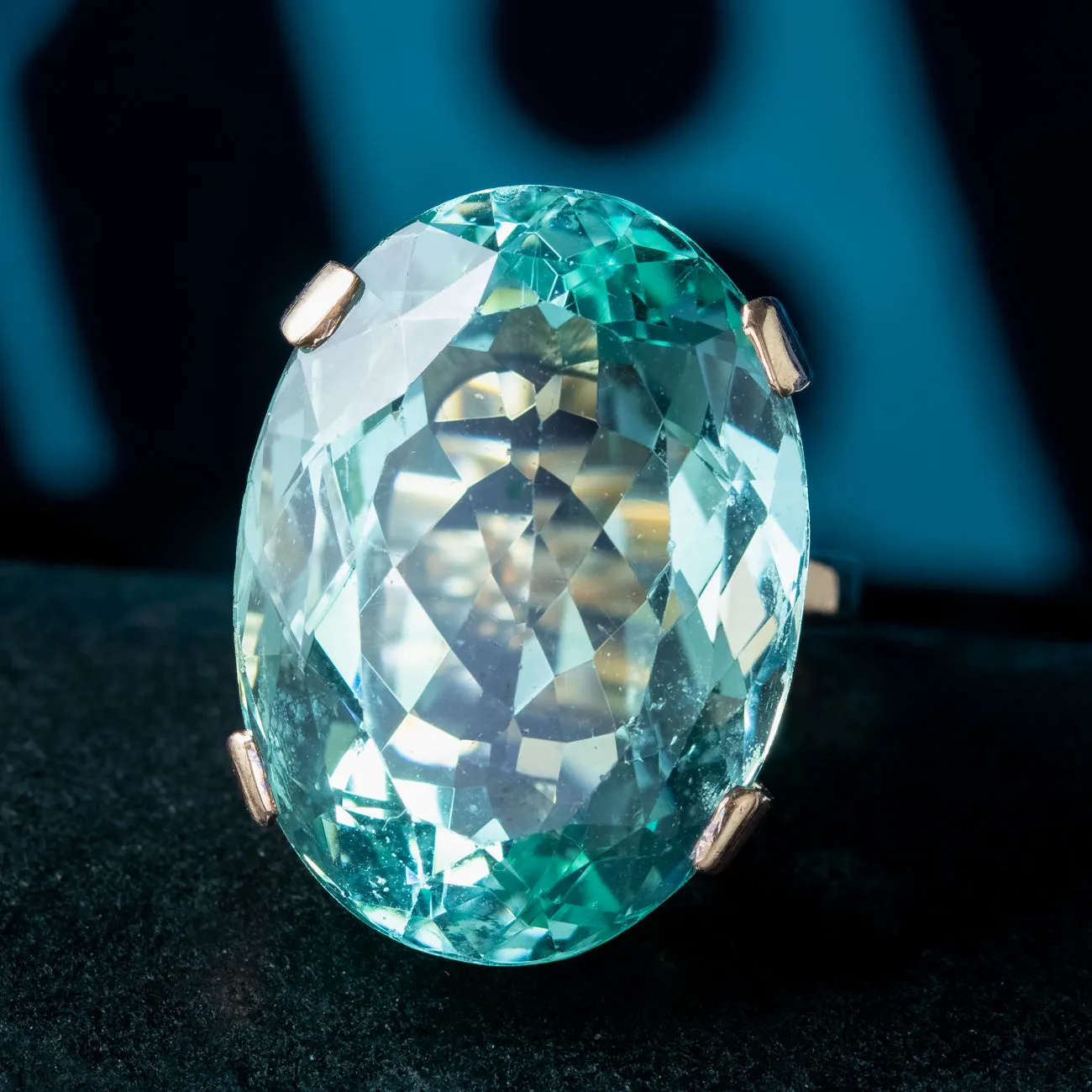 Vintage Aquamarine Cocktail Ring 27ct Green Aqua