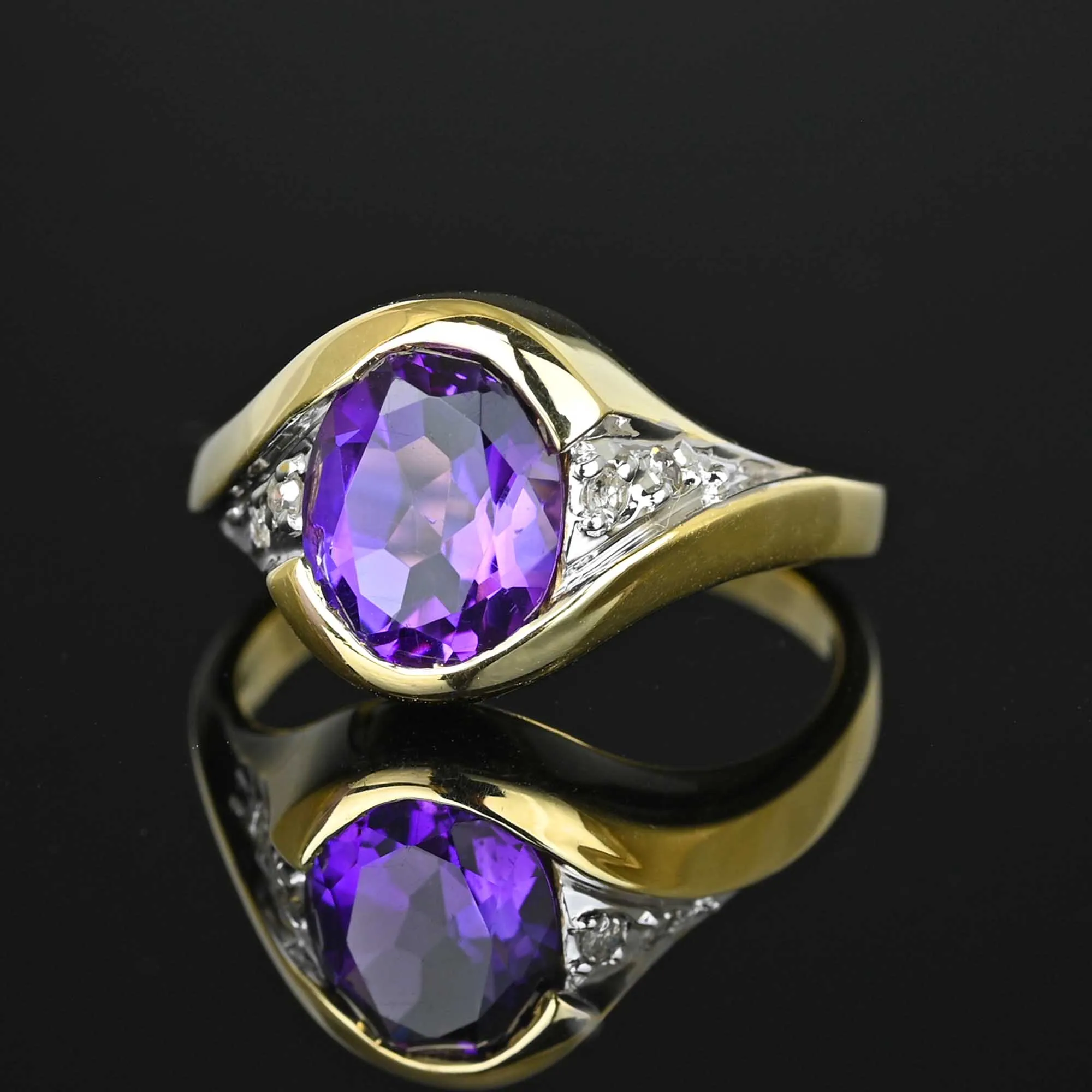 Vintage Diamond Accent Amethyst Bypass Ring in Gold