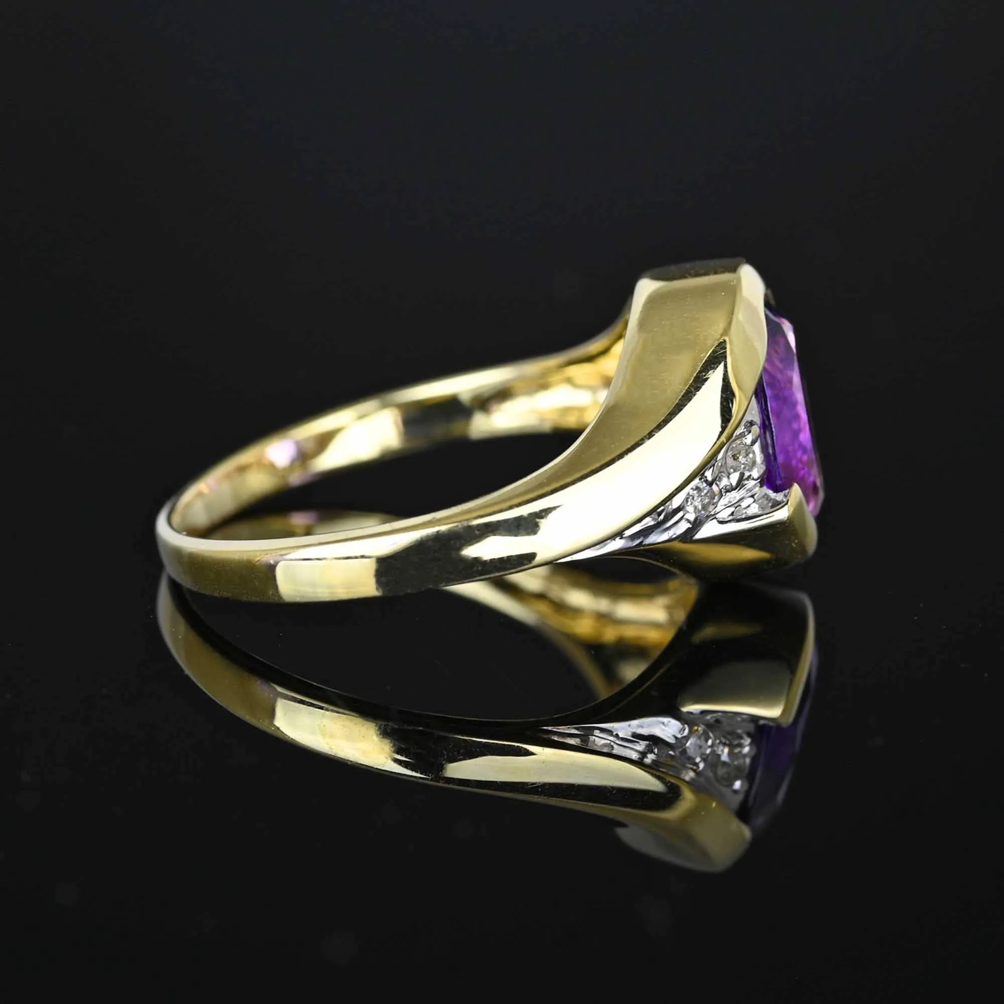 Vintage Diamond Accent Amethyst Bypass Ring in Gold