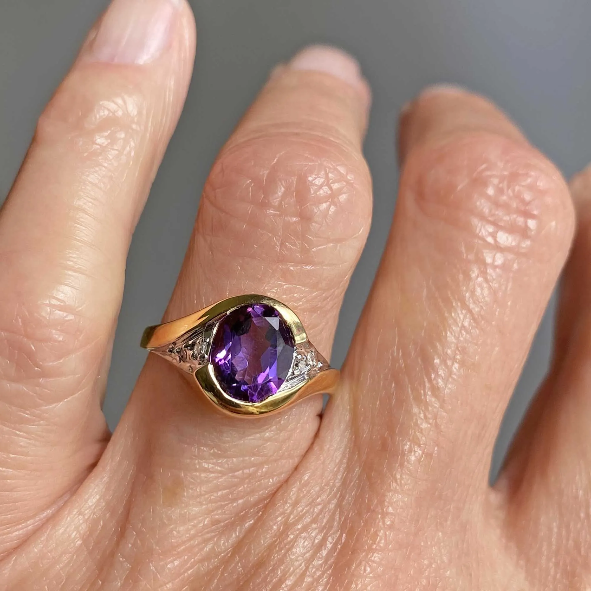 Vintage Diamond Accent Amethyst Bypass Ring in Gold