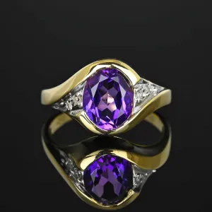 Vintage Diamond Accent Amethyst Bypass Ring in Gold