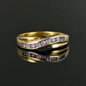 Vintage Gold Diamond Pink Sapphire Ring Band