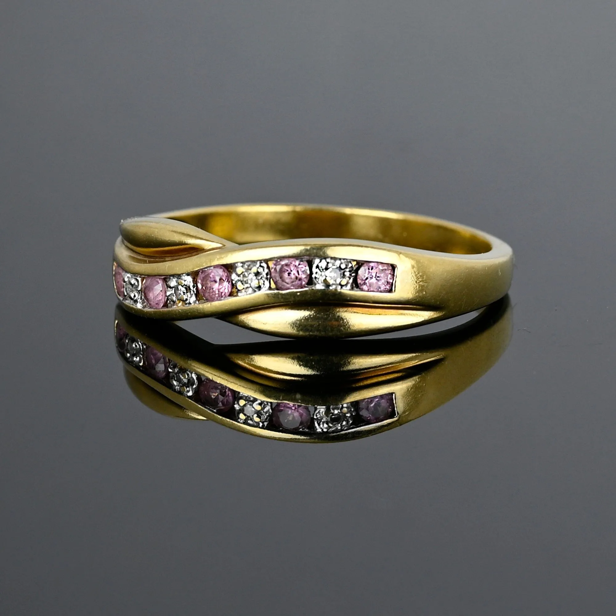 Vintage Gold Diamond Pink Sapphire Ring Band