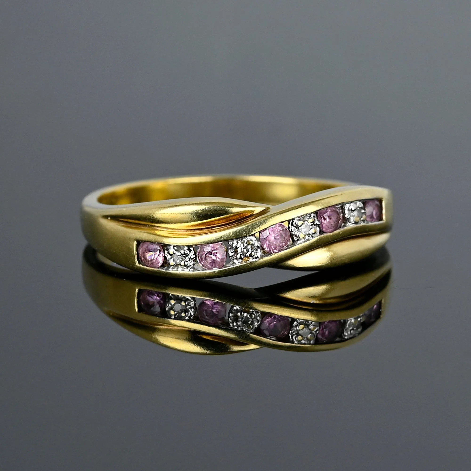 Vintage Gold Diamond Pink Sapphire Ring Band