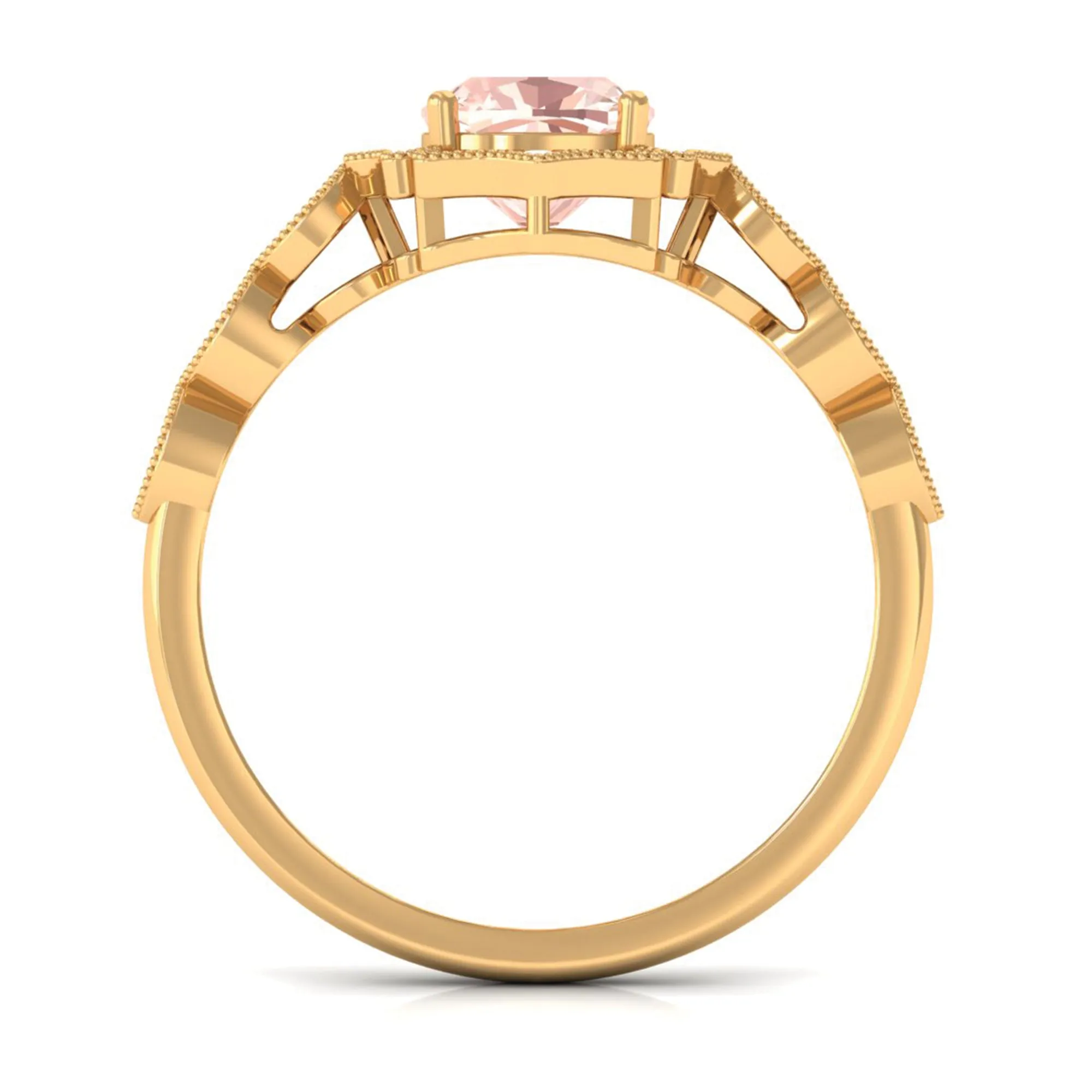 Vintage Inspired Cushion Cut Morganite and Diamond Halo Engagement Ring