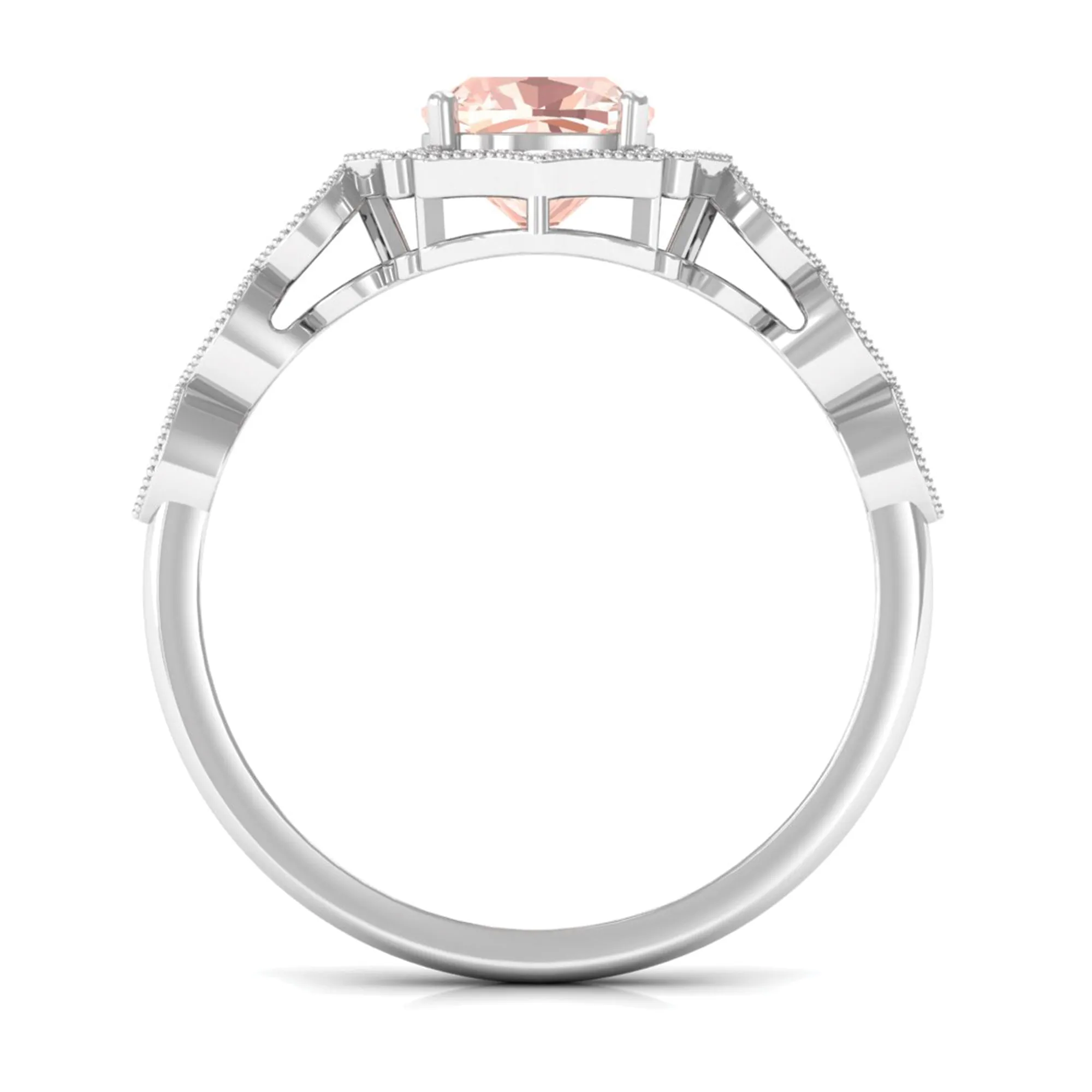 Vintage Inspired Cushion Cut Morganite and Diamond Halo Engagement Ring