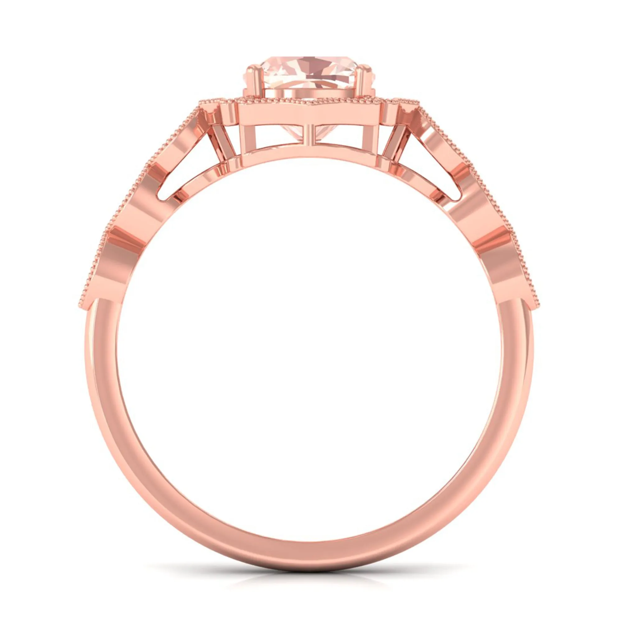 Vintage Inspired Cushion Cut Morganite and Diamond Halo Engagement Ring