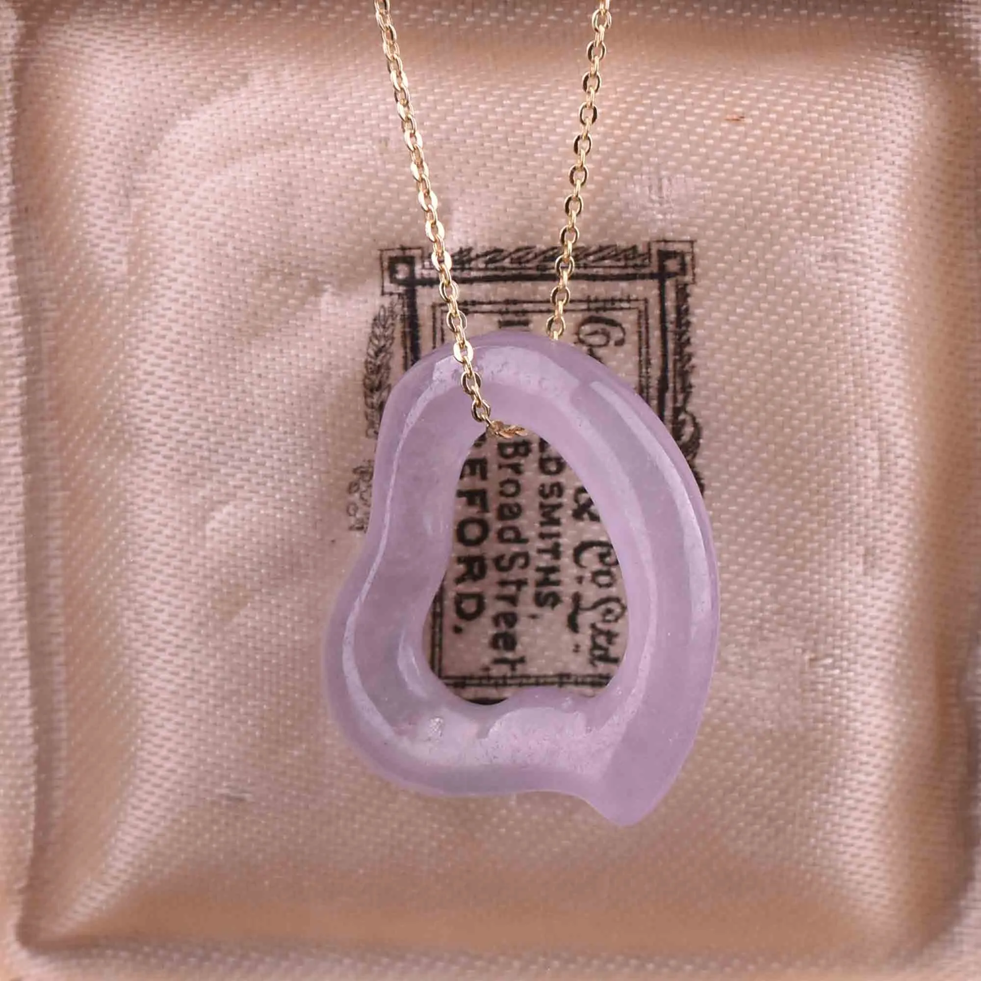 Vintage Lavender Jade Witches Heart Pendant Necklace