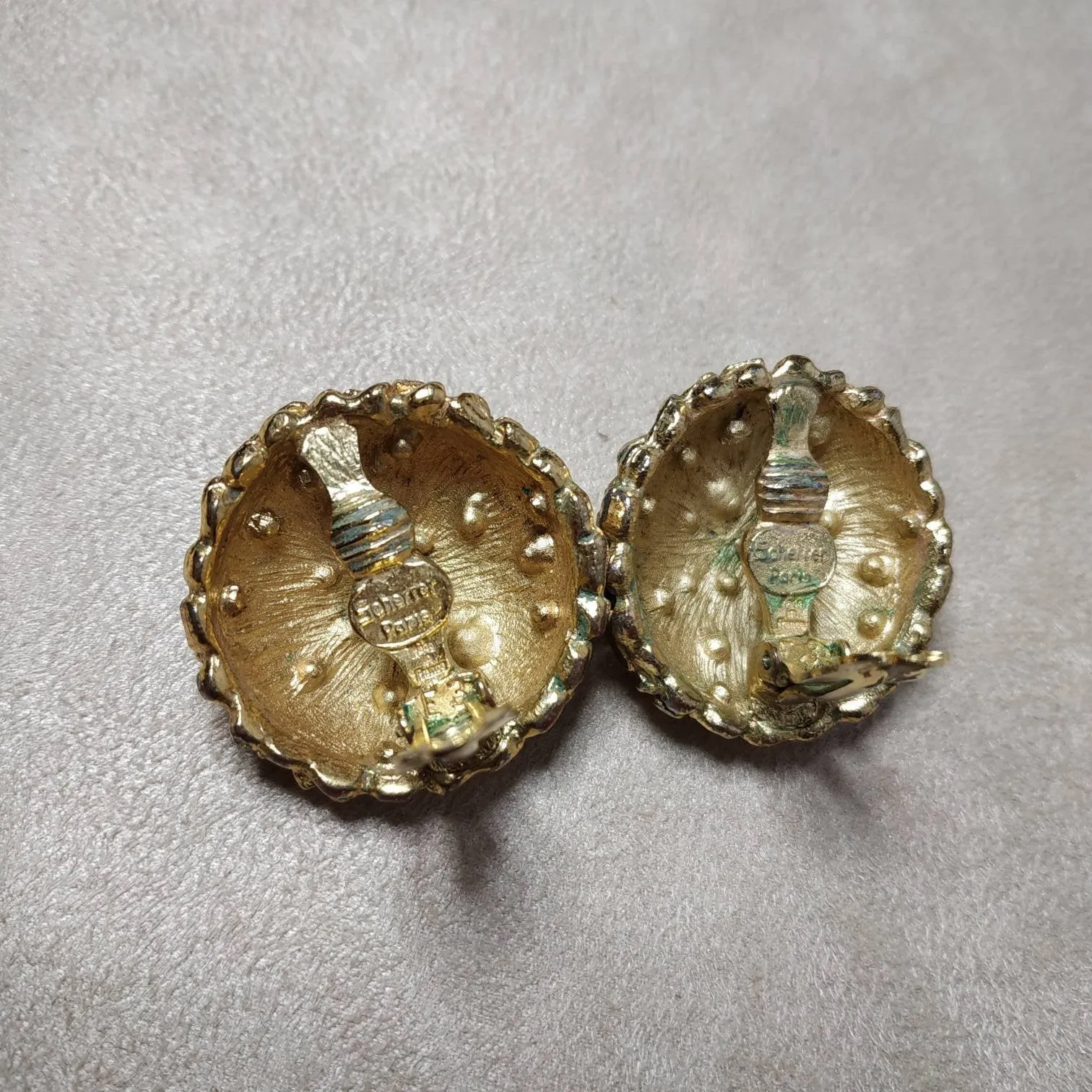 Vintage Scherrer Earrings Chunky Gold Green Crystal Clip on