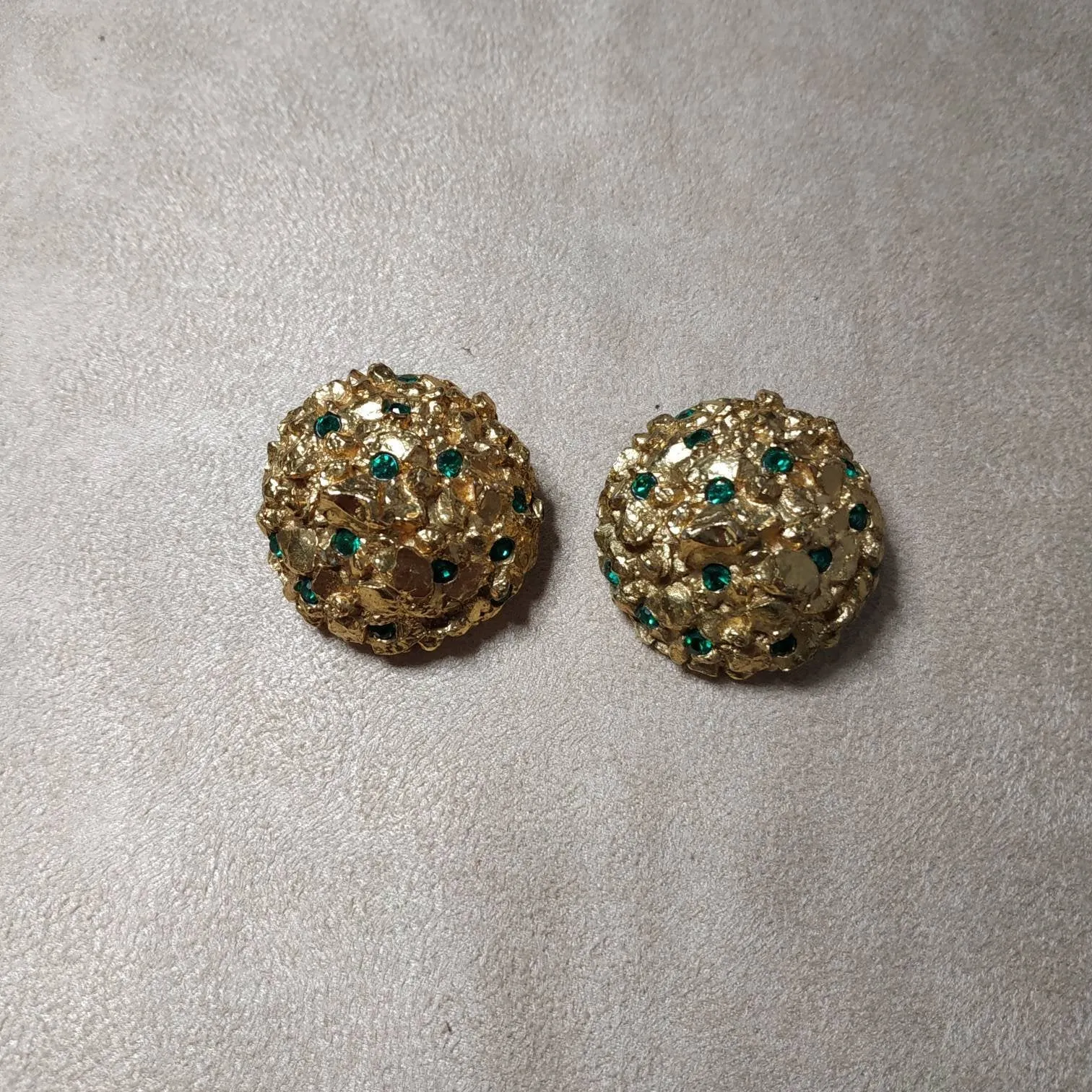 Vintage Scherrer Earrings Chunky Gold Green Crystal Clip on