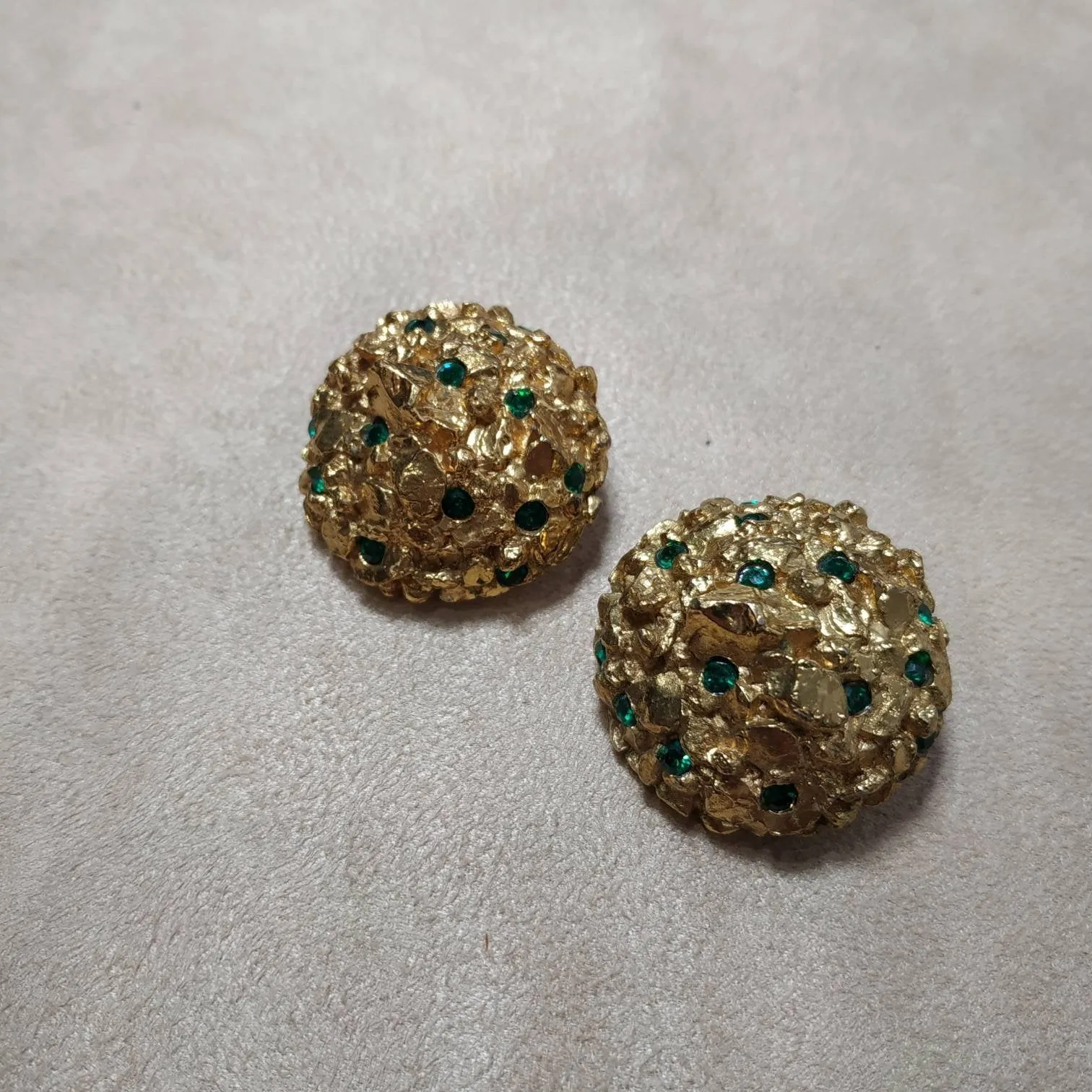 Vintage Scherrer Earrings Chunky Gold Green Crystal Clip on