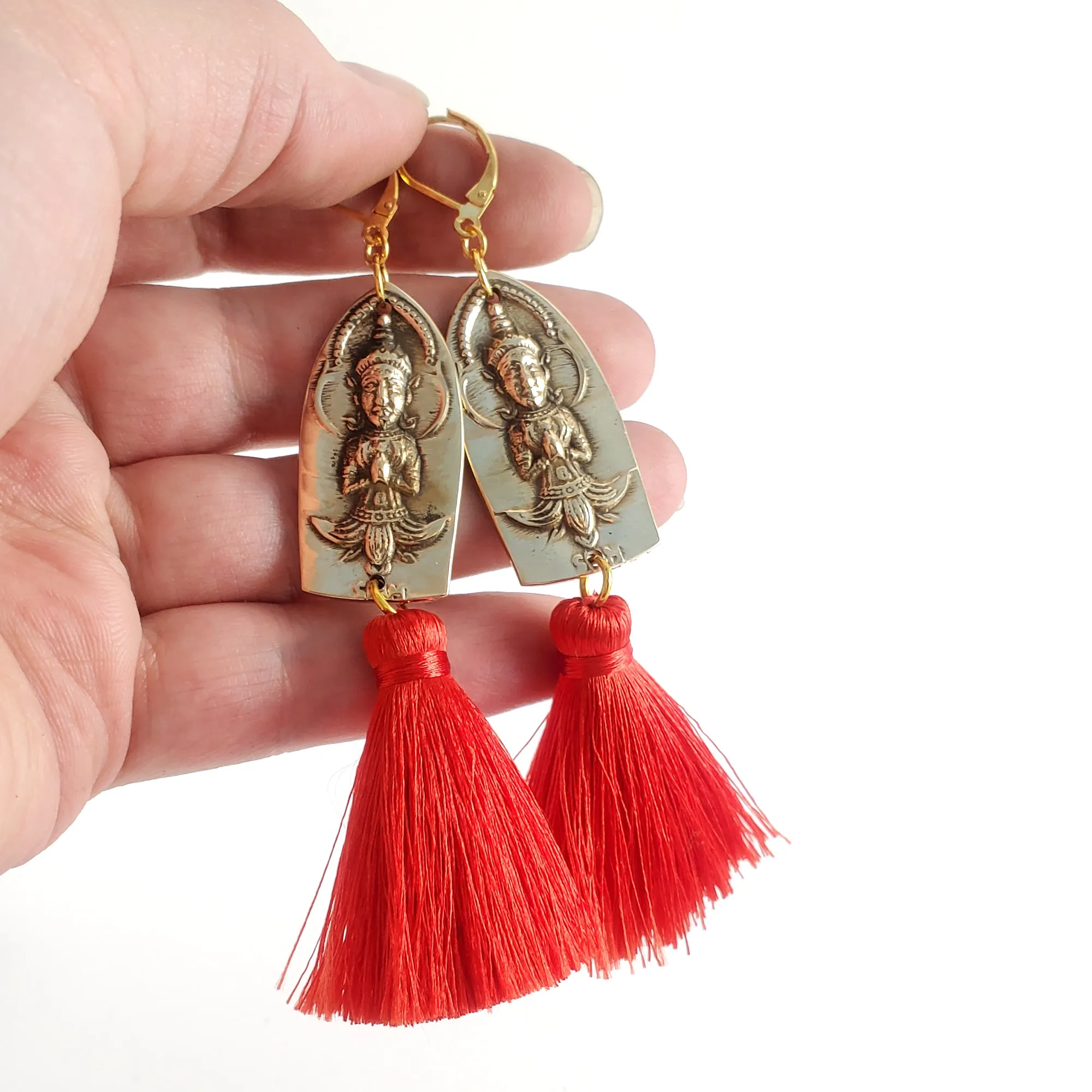 Vintage Siam Brass Tassel Spoon Earrings