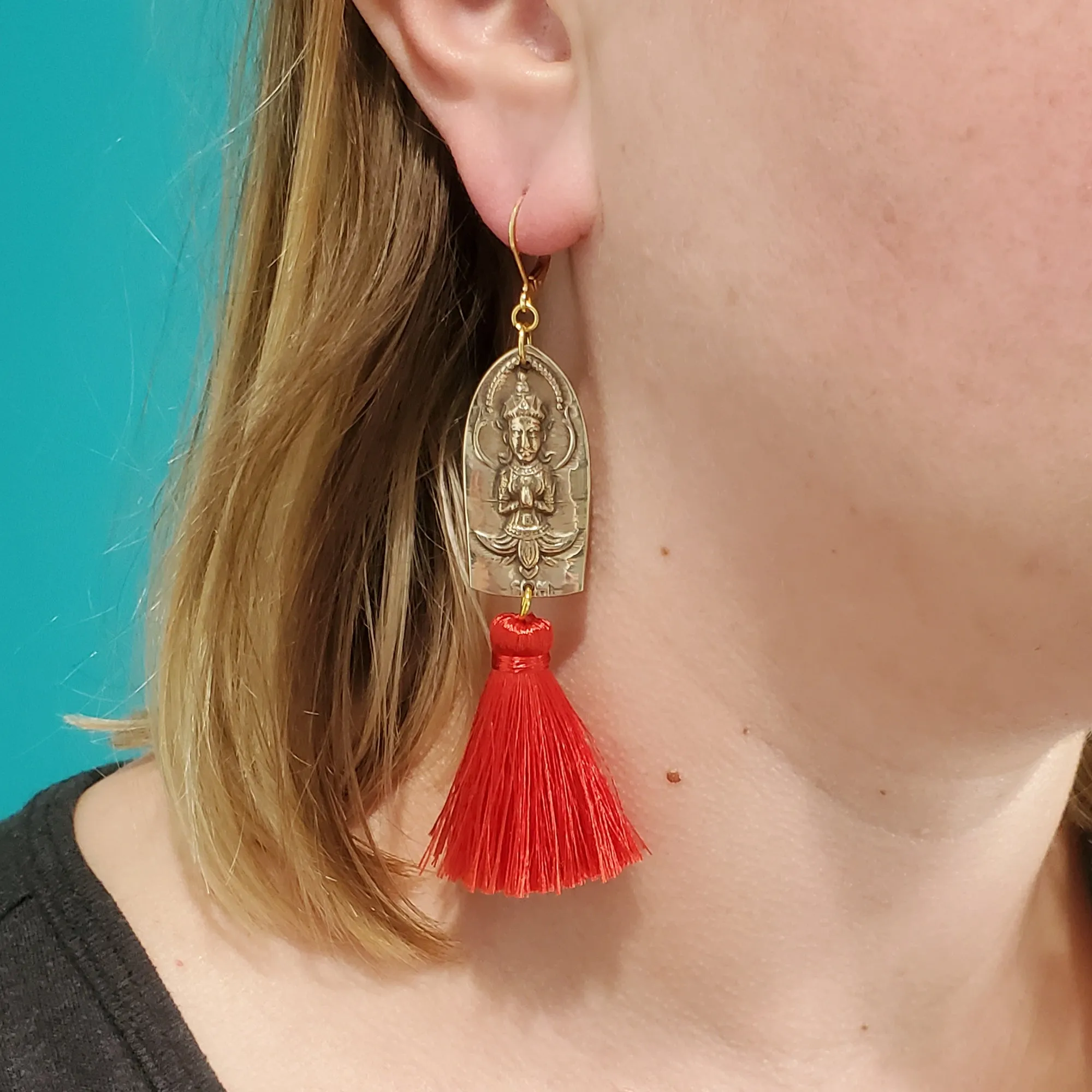 Vintage Siam Brass Tassel Spoon Earrings