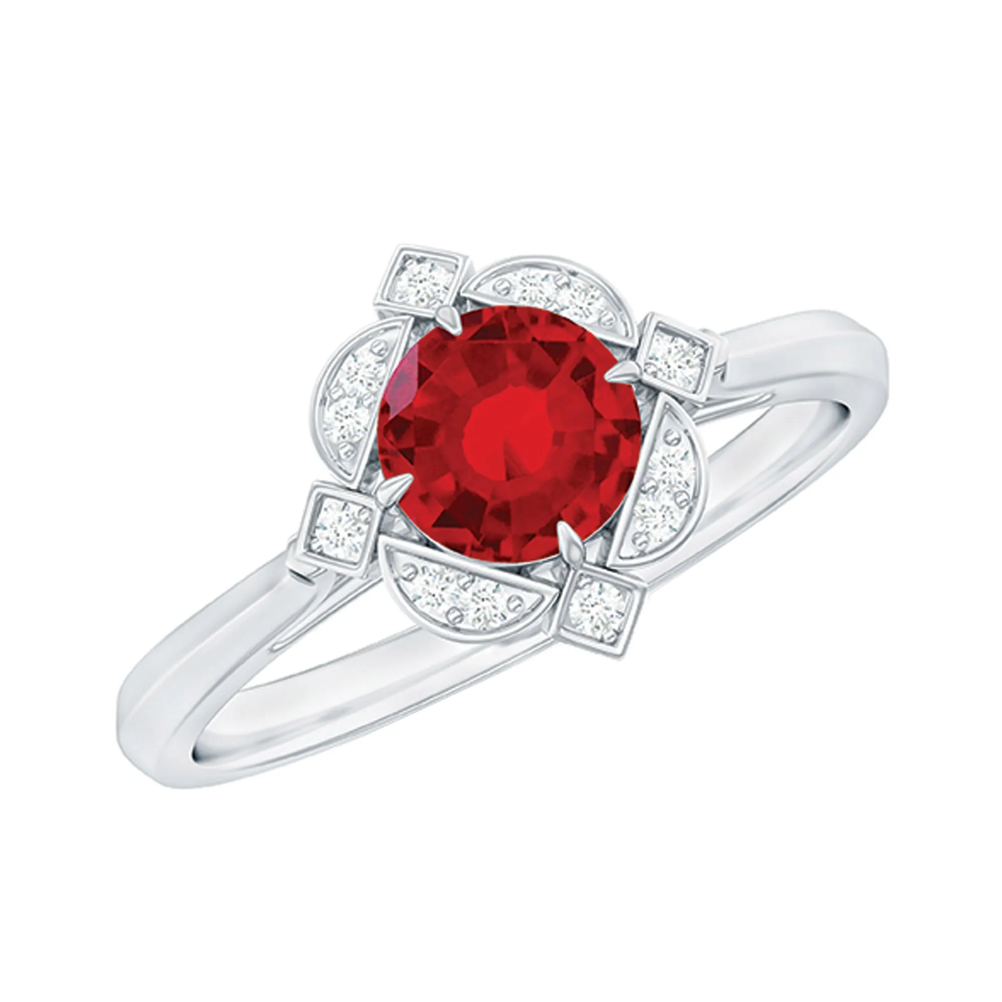 Vintage Style Lab Grown Ruby and Diamond Engagement Ring