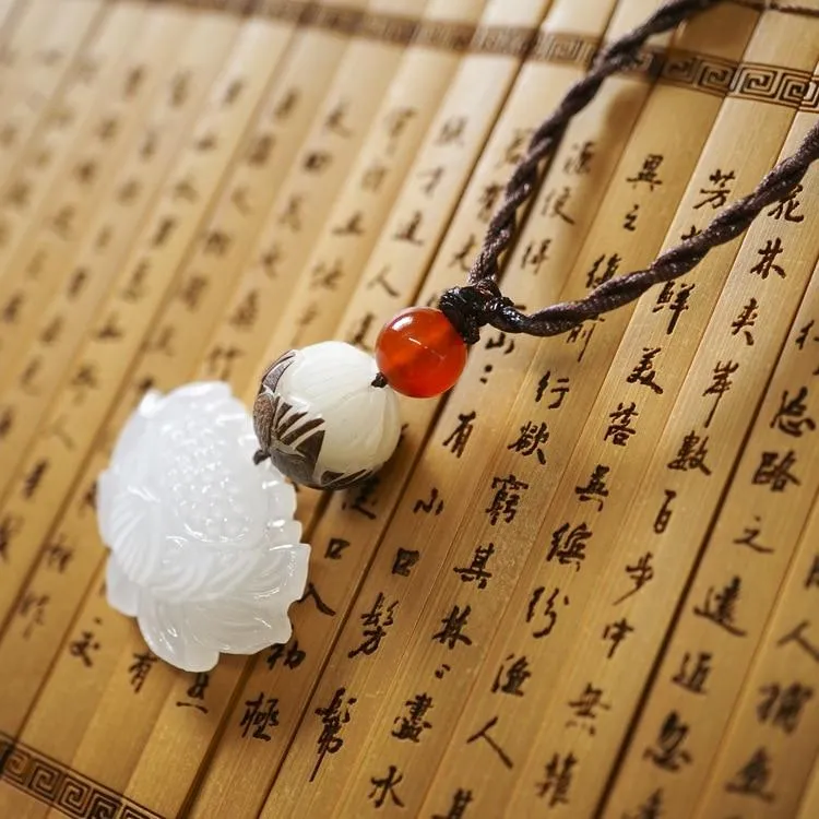 White Jade Lotus Flower Necklace