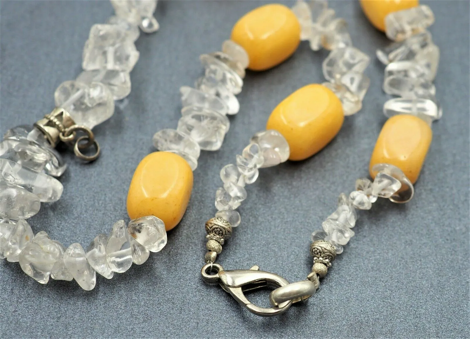 Womens Necklace Dyed Jade & Quartz Gemstone Vintage Fashion Jewellery