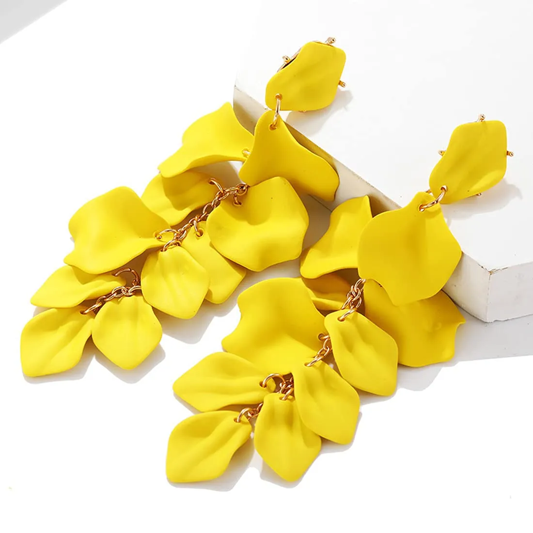 Yellow Chimes Danglers Earrings for Women | Gold Plated Earrings for Girls Fashion Women Earrings | Yellow Floral Petal Shaped Dangler Earrings | Birthday Gift For Girls Anniversary Gift for Wife