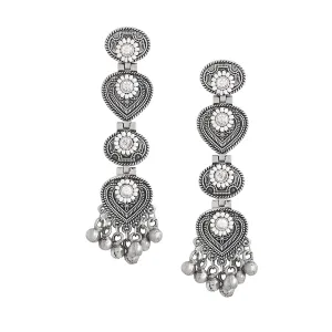 Yellow Chimes Earrings For Women Silver Oxidised Long Dangler Earrings | Traditional Oxidised Silver Plated White Stone Danglers Earrings I Birthday Gift For Girls & Women Anniversary Gift for Wife