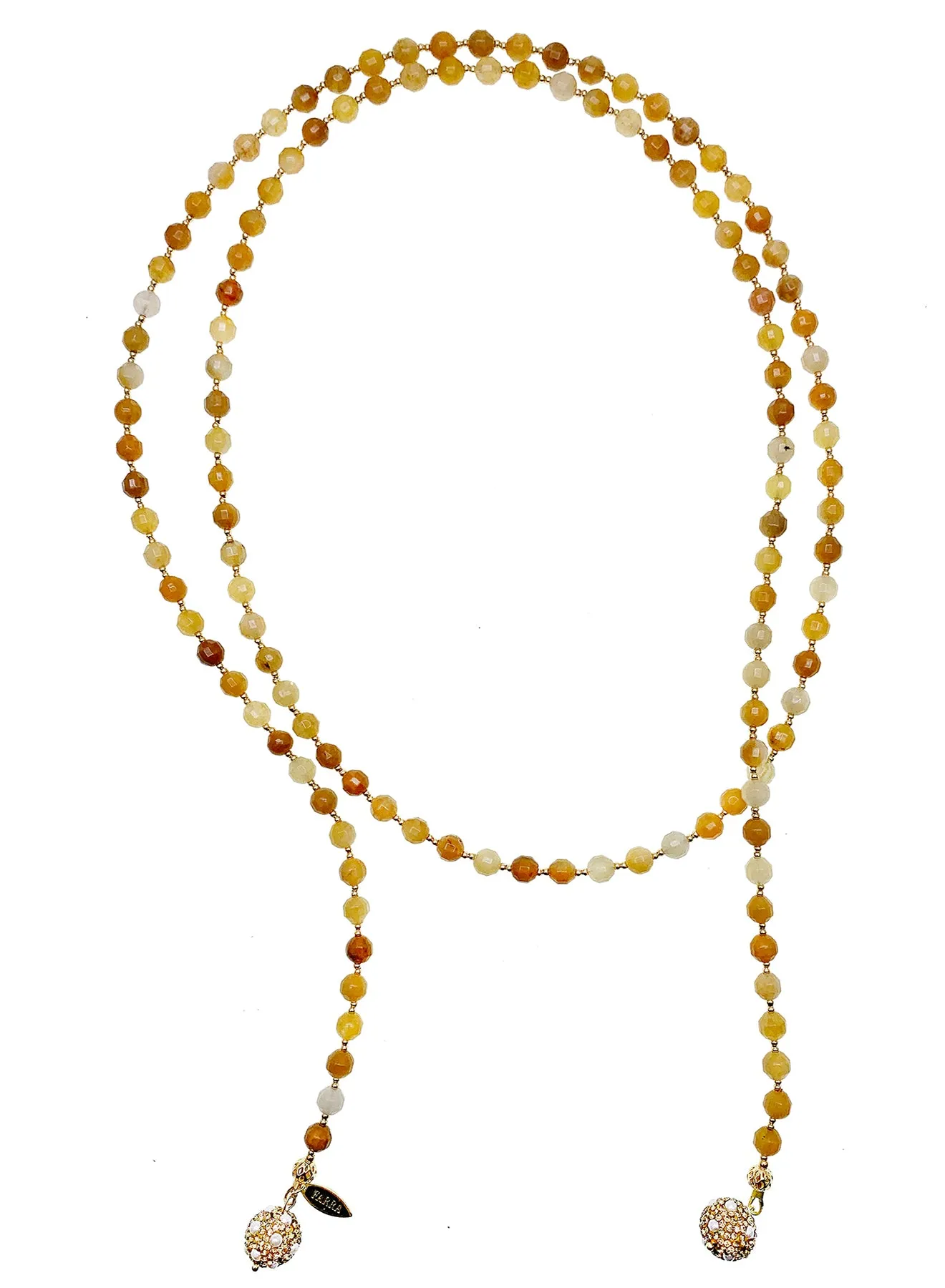 Yellow Jade With Rhinestones Open Ended Necklace HN019