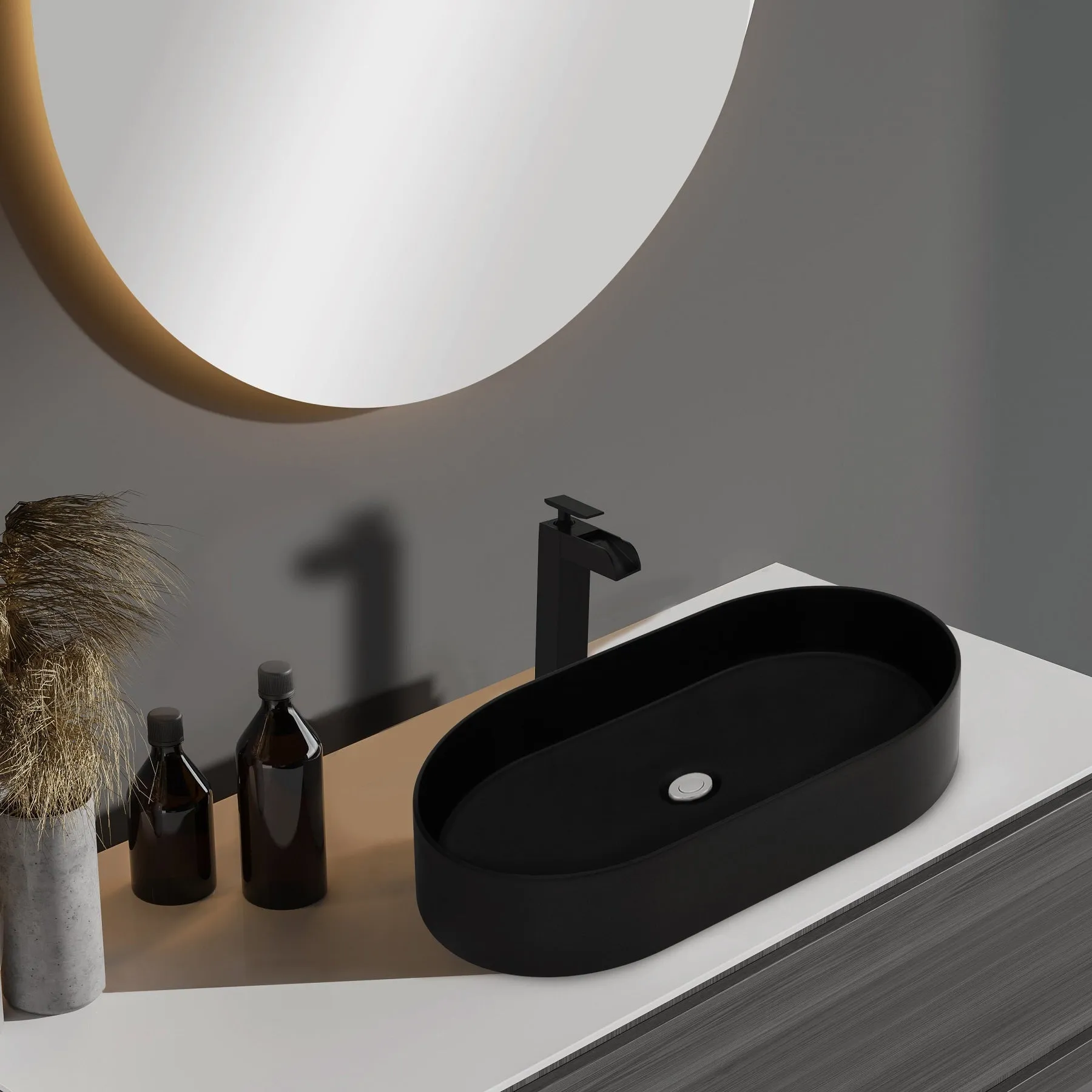 ZLINE 24" Siena Oval Vessel Bath Sink in Matte Black (SK-QVO-MB-24)