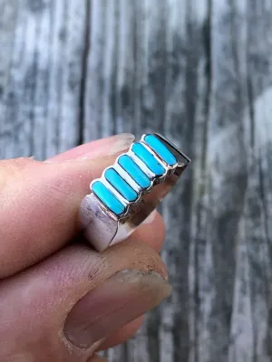 Zuni Turquoise Vertical inlay sterling silver ring